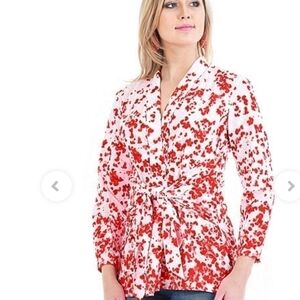 eShakti Red White Heart Print Wrap Top Large Size 14